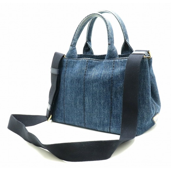Prada Tote Denim Blue Canapa Canvas 2WAY Bag - Picture 1 of 8